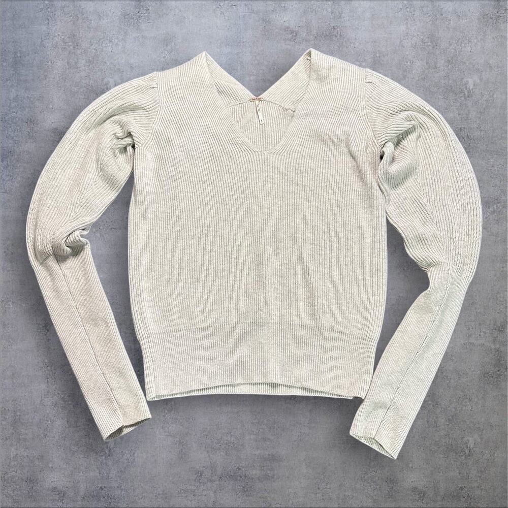 Free People Women’s M Gray Ribbed V- Neck Long Sleeve Cashmere Blend Sweater